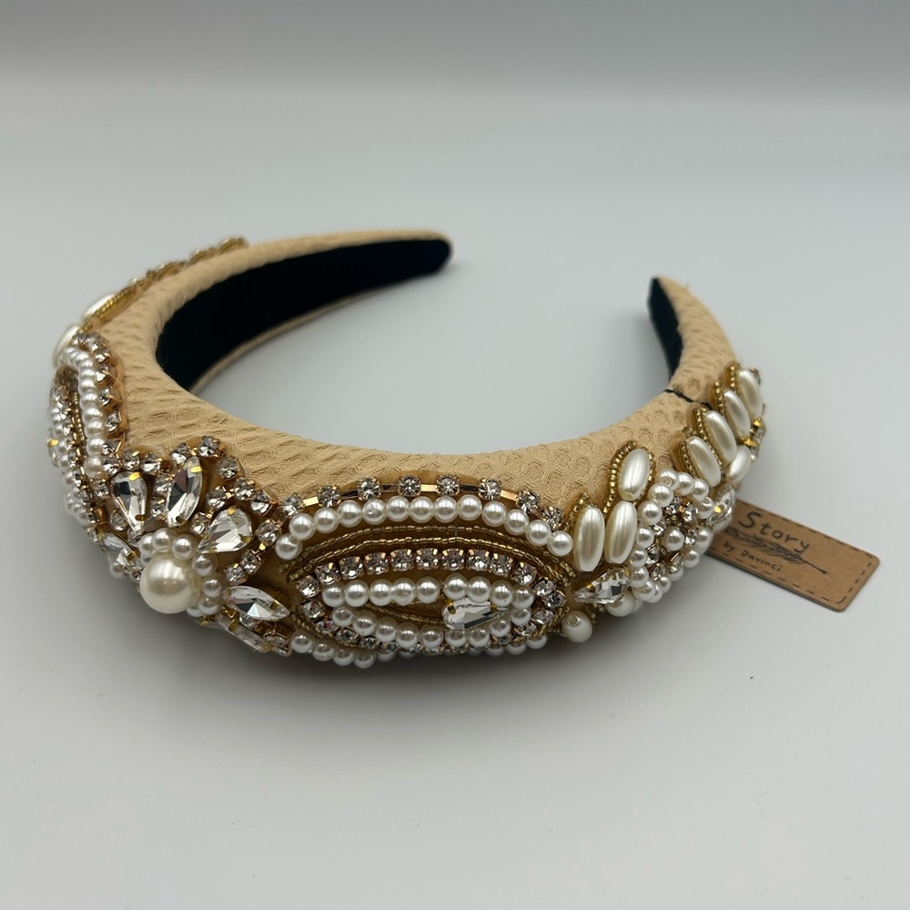 *New* Story by Davinci Tan Headband w/ Pearls and Rhinestones